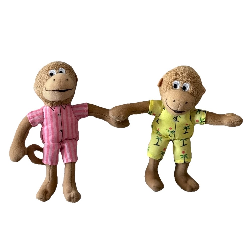MerryMakers Five Little Monkeys Finger Puppets Lot Of 2 Pink Stripes Yellow